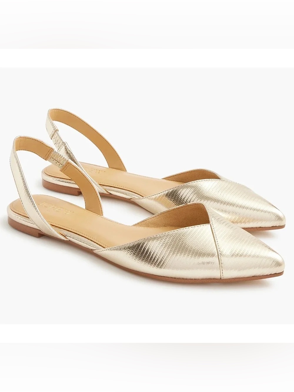 Crew Factory Metallic Gold Lizard Slingback Flats Pointed Toe Women’s 7.5